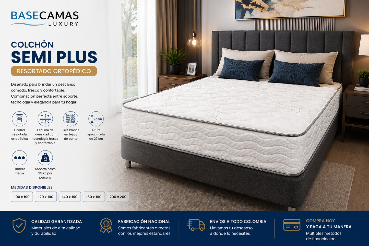 Colchón Semi Plus Resortado Ortopédico
